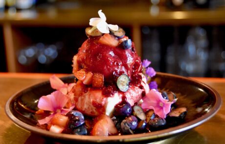 Summer berry meringue with blackcurrant sorbet