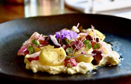 Whipped feta with radishes and brown butter leeks