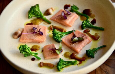Smoked eel with orange glazed fennel and broccoli