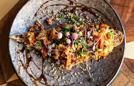 Harissa aubergines on sourdough bread
